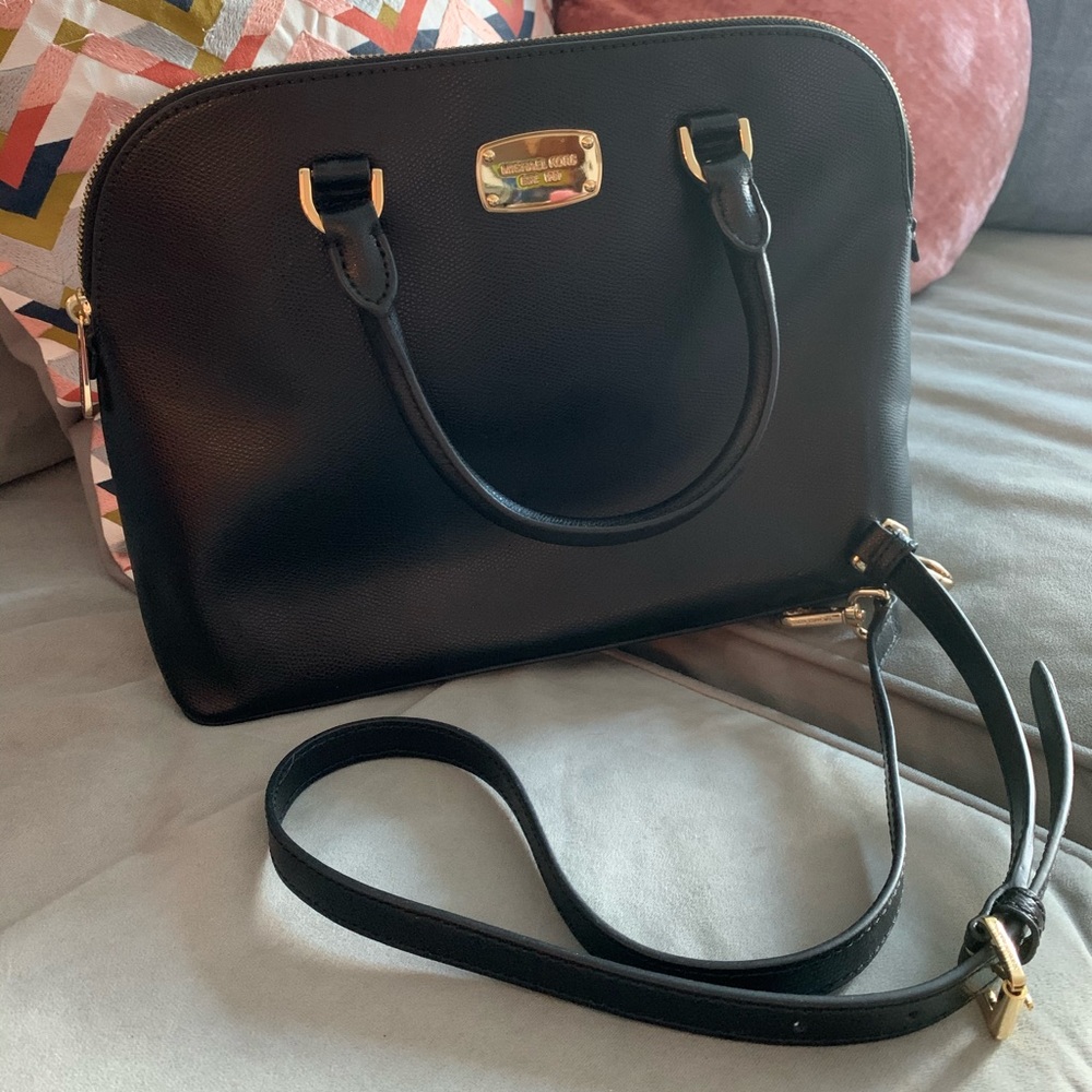 Michael Kors Black Leather Dome Satchel Alma Style